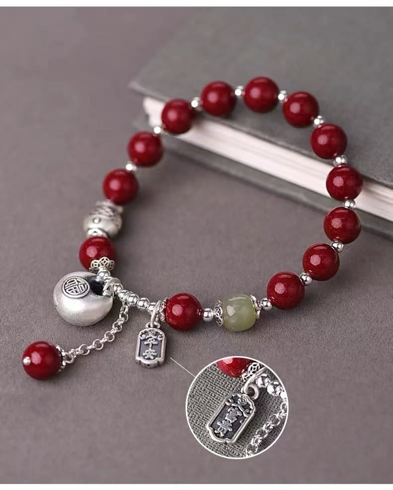 999 sterling silver chubby lucky carp cinnabar bracelet