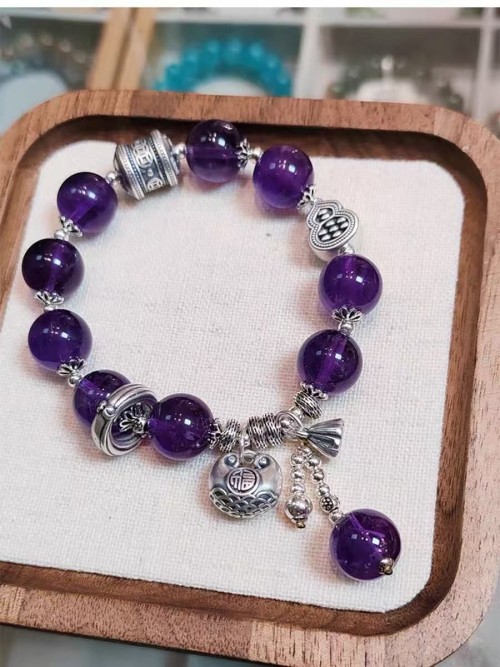 999 sterling silver natural amethyst bracelet