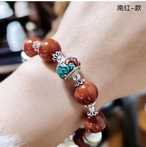 Natural cinnabar 999 sterling silver bracelet