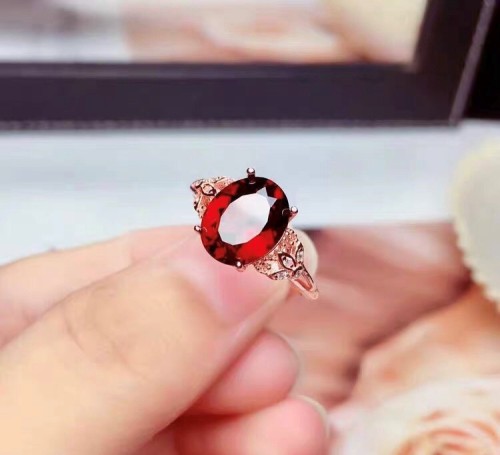 Natural garnet 925 silver plated 18K rose gold ring