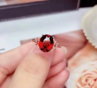 Natural garnet 925 silver plated 18K rose gold ring