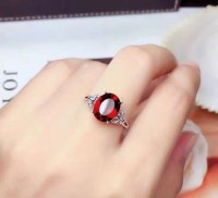 Natural garnet 925 silver plated 18K rose gold ring