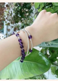 999 Sterling Silver Amethyst Three-Wrap Bracelet