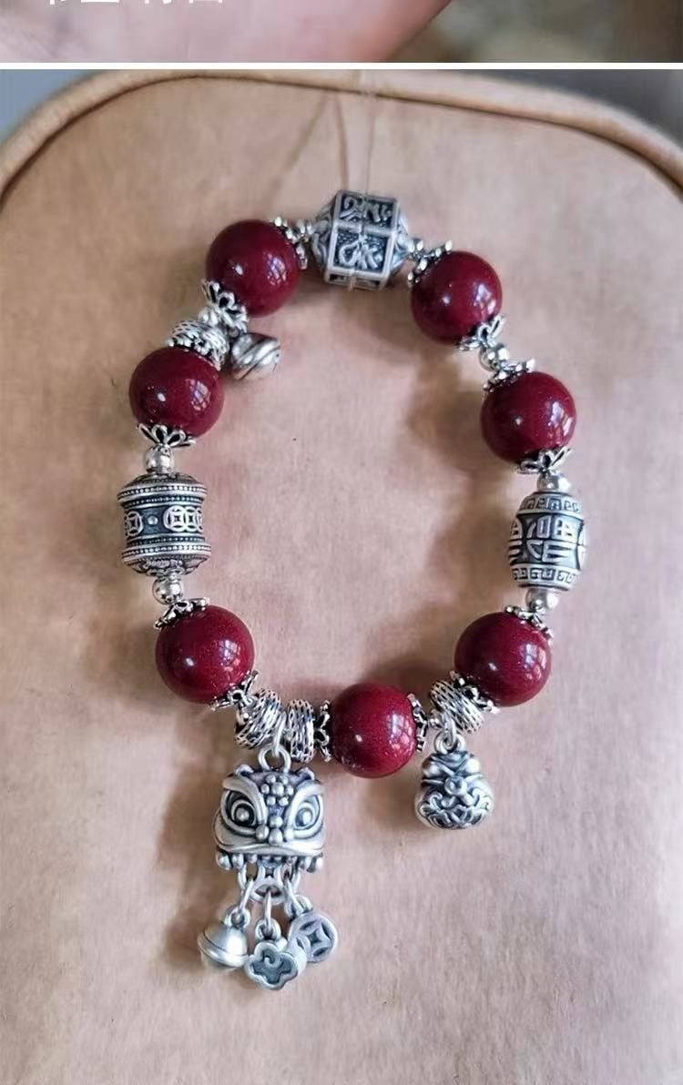 999 sterling silver cinnabar lion bracelet