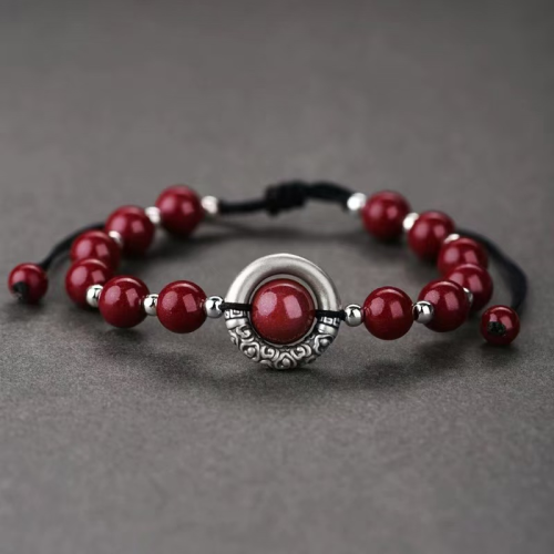 999 Sterling Silver Genuine Purple Gold Cinnabar Ping An Clasp Bracelet Ethnic Style
