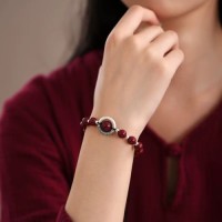 999 sterling silver peace buckle new Chinese style acacia bean cinnabar bracelet