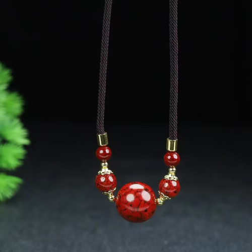 Natural cinnabar crystal sand male red sand clavicle chain Wanfu auspicious beads