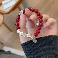 999 sterling silver genuine high-content cinnabar peace joy womens blessing bead bracelet