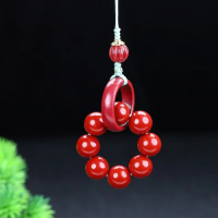 Natural cinnabar Five Emperor Money Buddha Head Mobile Phone Chain Handmade Rope Mobile Phone Pendant