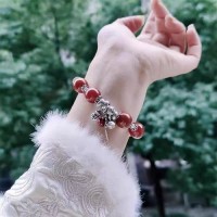 Natural cinnabar 999 sterling silver bracelet
