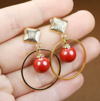 Cinnabar earrings are fashionable, light luxury, high-content imperial sand inlaid elegant earrings