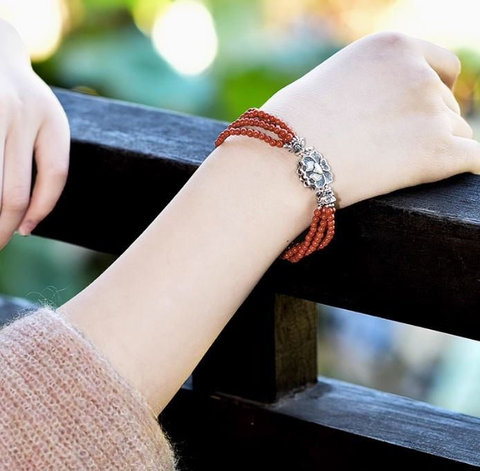 Fashionable sterling silver bracelet for women, retro ethnic style, multi-circle natural purple gold sand, niche sense,