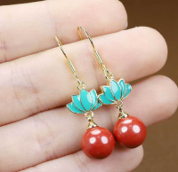 Cinnabar earrings are fashionable, light luxury, high-content imperial sand inlaid elegant earrings