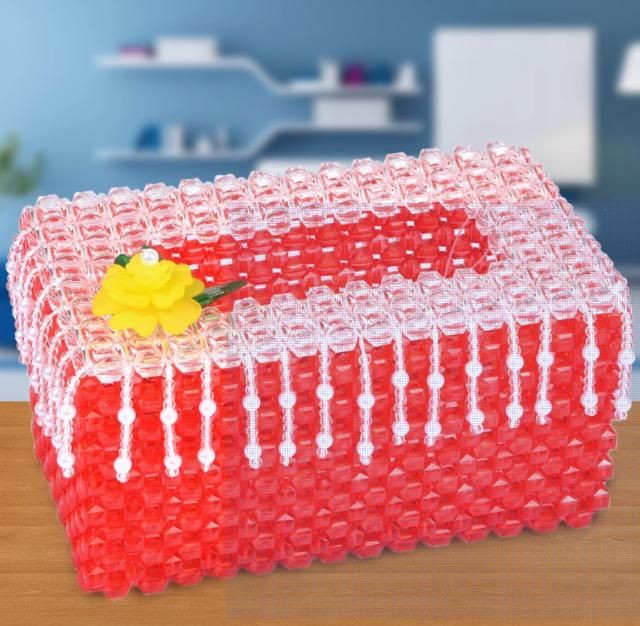Hand-woven crystal curtain tissue box