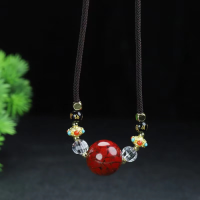 Natural cinnabar crystal sand male red sand clavicle chain Wanfu auspicious beads