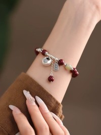 S999 Sterling Silver Chubby Fu Womens Koi High Content Purple Gold Cinnabar Star Bracelet