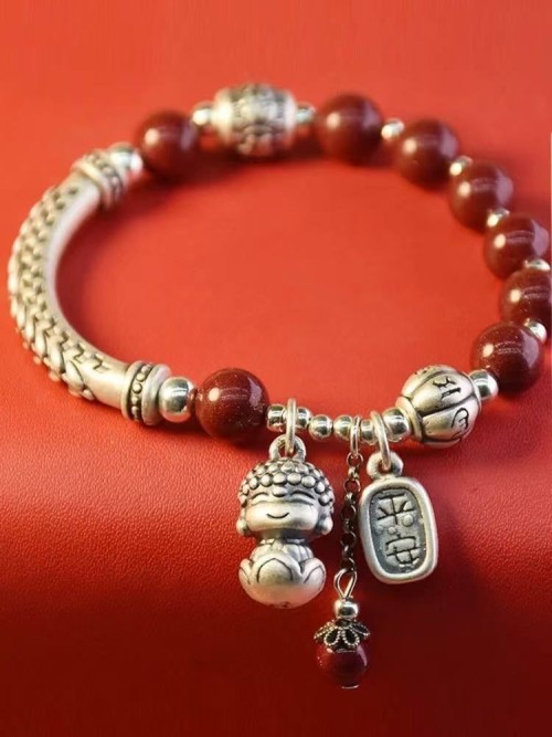 Fortune and Peace Pure Silver 999 Cinnabar Bracelet