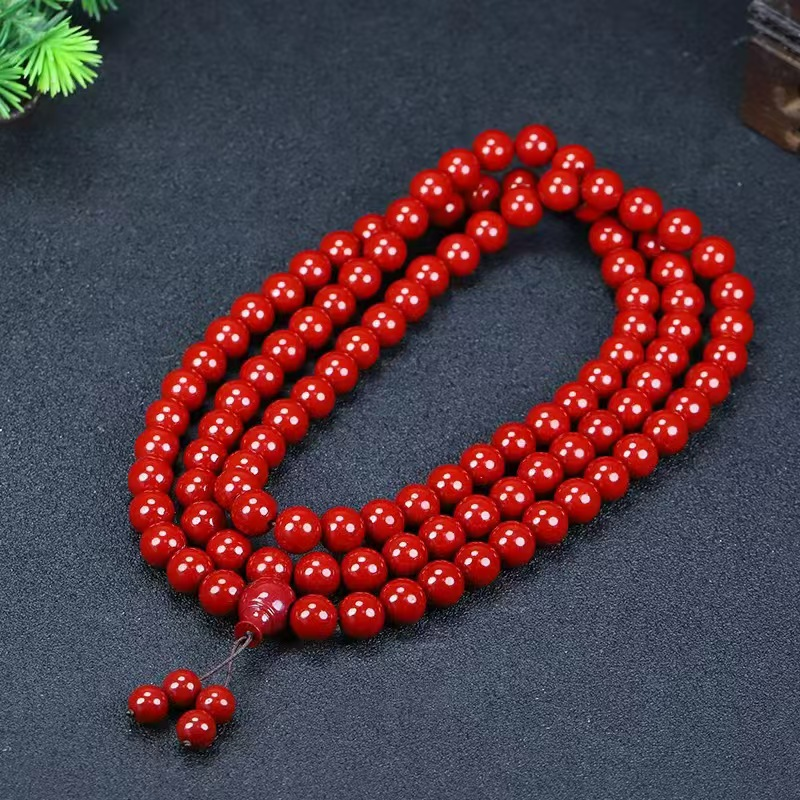 Natural cinnabar 108 beads high content purple gold sand multi-circle bracelet.