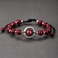 999 sterling silver peace buckle new Chinese style acacia bean cinnabar bracelet