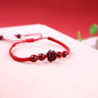 High-content purple gold cinnabar beckoning rose red rope bracelet.
