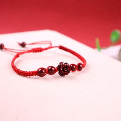 High-content purple gold cinnabar beckoning rose red rope bracelet.