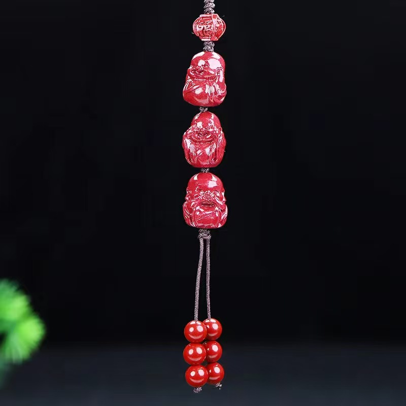 Natural cinnabar Five Emperor Money Buddha Head Mobile Phone Chain Handmade Rope Mobile Phone Pendant