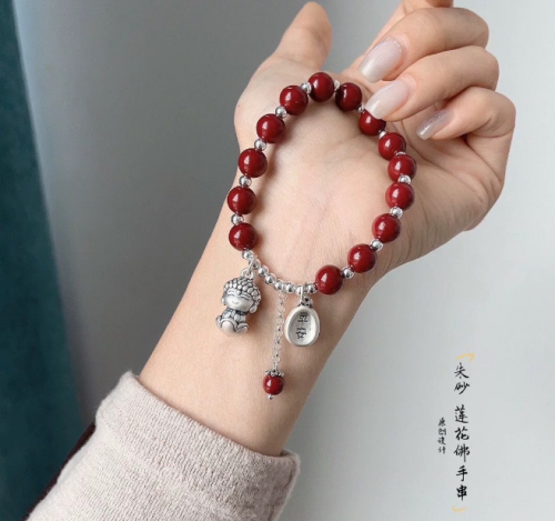 Purple Gold Cinnabar Bracelet 999 Sterling Silver Ping An Joy Fashion Ethnic Style Bracelet