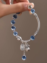 Pure Silver 999 Sugar Agate Bent Koi Bag Bracelet