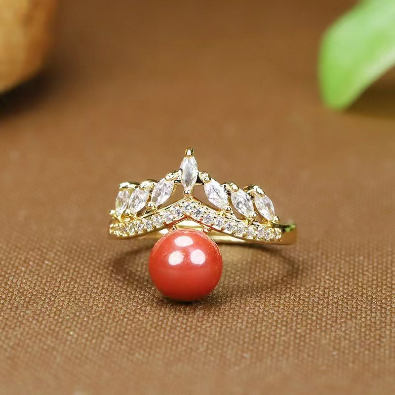 Genuine high-content imperial sand inlaid with rough cinnabar ring