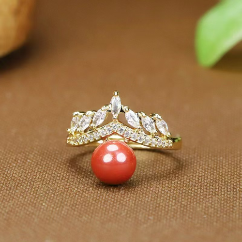 Genuine high-content imperial sand inlaid with rough cinnabar ring