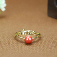 High-content imperial sand inlaid with rough cinnabar ring