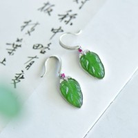 925 silver and Hetian Jasper leaf three-piece set