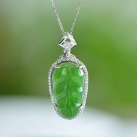 925 silver and Hetian Jasper leaf three-piece set