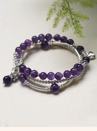 999 Sterling Silver Amethyst Three-Wrap Bracelet