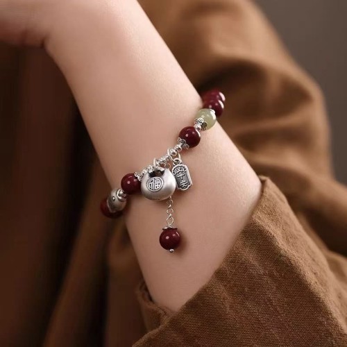999 sterling silver chubby lucky carp cinnabar bracelet