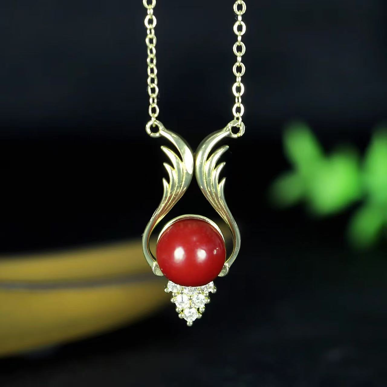 Natural cinnabar high-content purple gold sand inlaid heart sutra pendant necklace