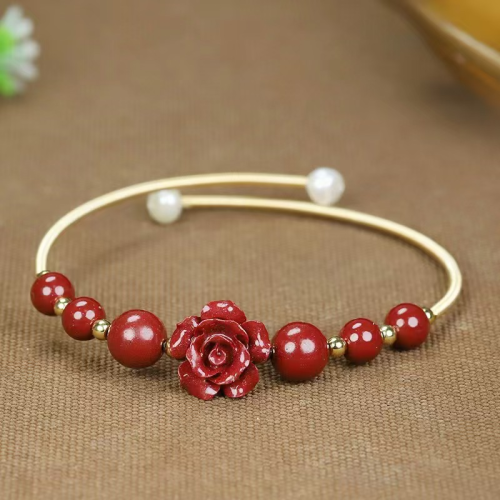 Natural High Content Purple Gold Cinnabar New Chinese Temperament Round Exquisite Fashion Bracelet