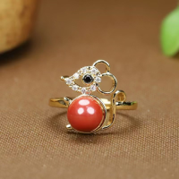 High-content imperial sand inlaid with rough cinnabar ring