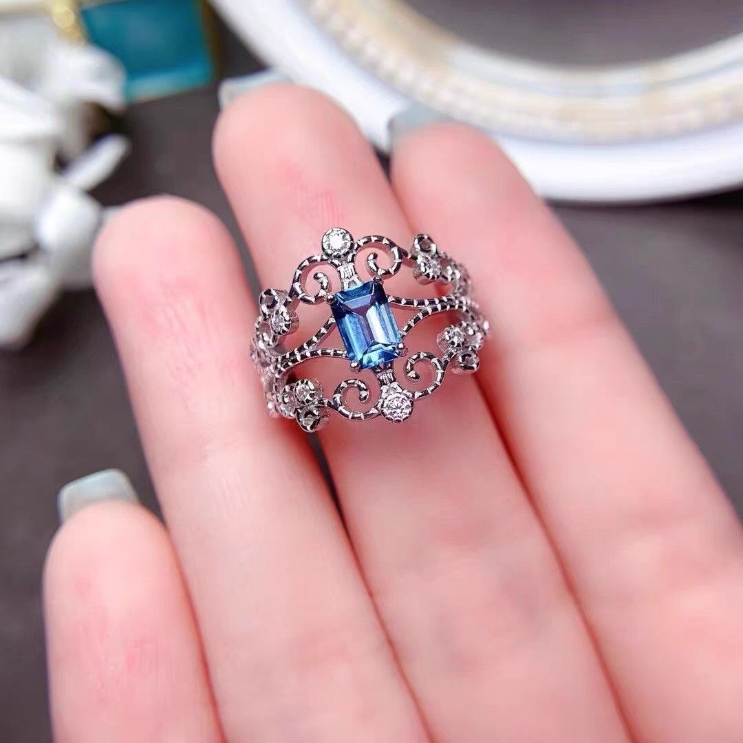 S925 Natural Sapphire Crystal Open Ring