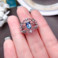 S925 Natural Sapphire Crystal Open Ring