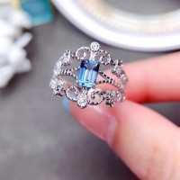 S925 Natural Sapphire Crystal Open Ring