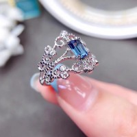 S925 Natural Sapphire Crystal Open Ring