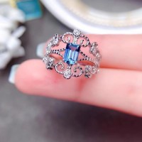 S925 Natural Sapphire Crystal Open Ring