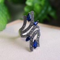 925 Sterling Silver Vintage Blue Crystal Loose Sapphire Ring