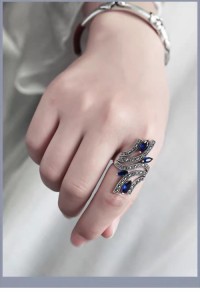 925 Sterling Silver Vintage Blue Crystal Loose Sapphire Ring