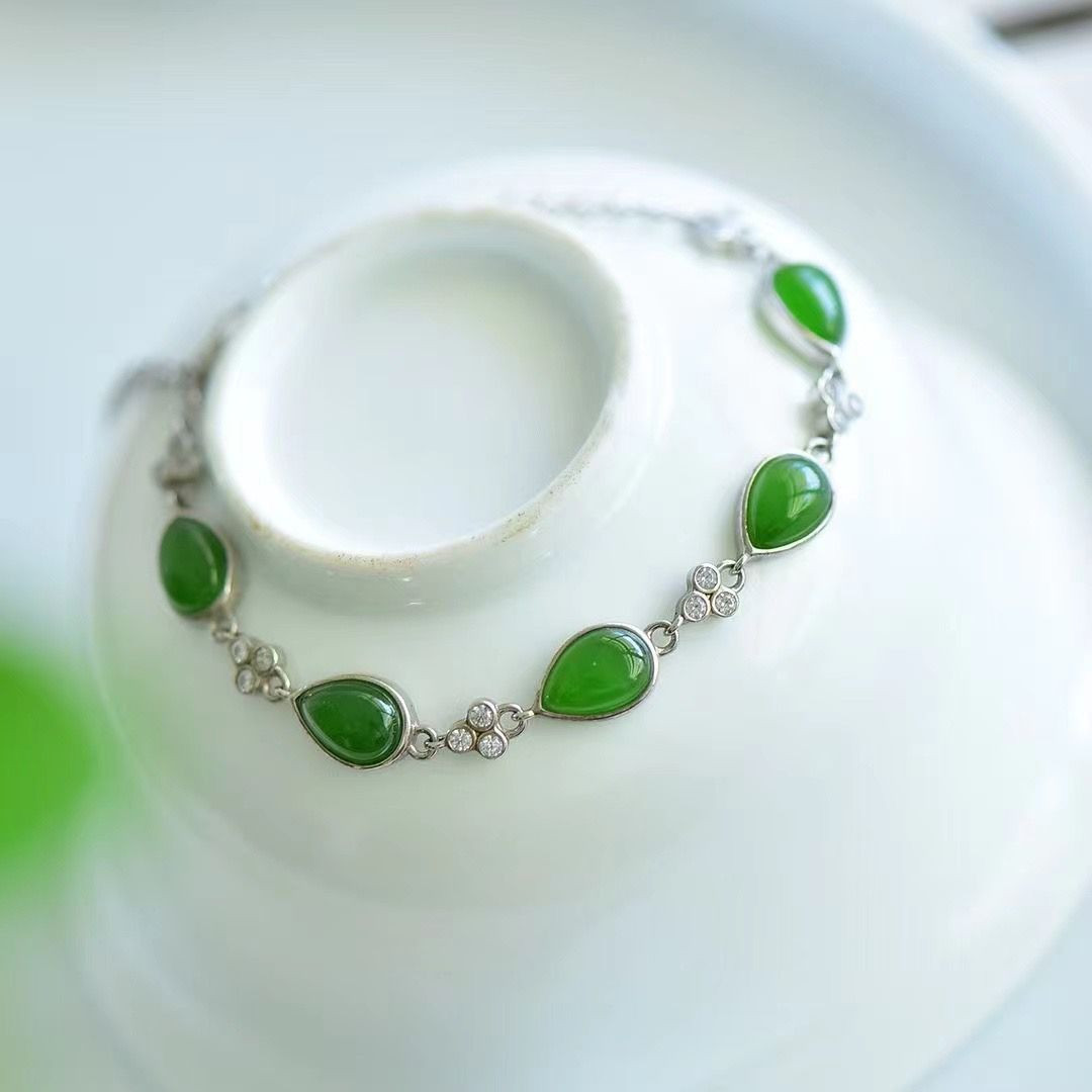 Hetian Jade Jasper Bracelet 925 Silver Inlaid Jasper Teardrop Bracelet Versatile