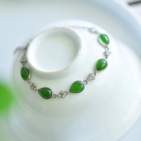 Hetian Jade Jasper Bracelet 925 Silver Inlaid Jasper Teardrop Bracelet Versatile