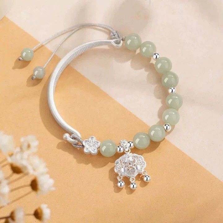Sterling Silver 999 Natural Hetian Jade Half Cut Bracelet