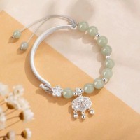 Sterling Silver 999 Natural Hetian Jade Half Cut Bracelet