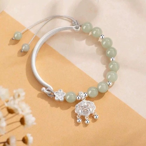 Sterling Silver 999 Natural Hetian Jade Half Cut Bracelet